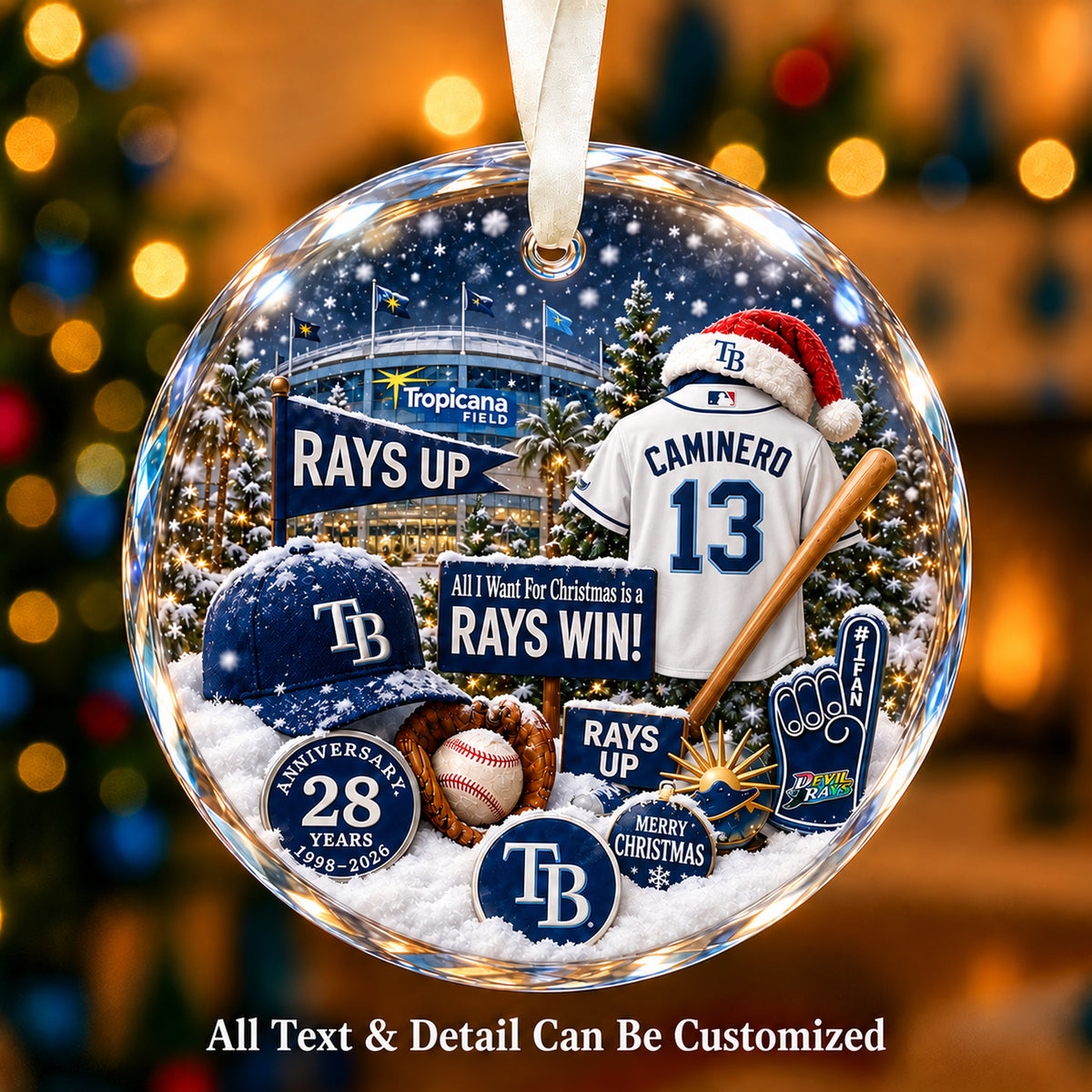 Tampa Bay Rays Jersey Snow Globe Glass Ornament