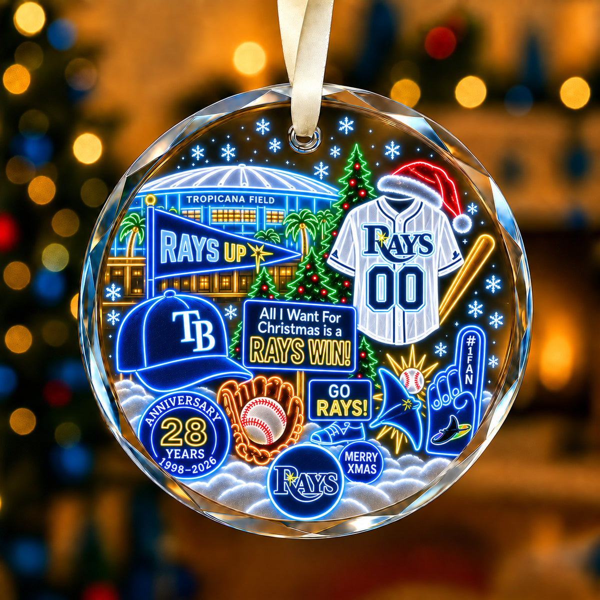 Adorno de vidrio de béisbol, 3 unidades con caja de regalo, equipo de béisbol de Navidad - Adorno de vidrio