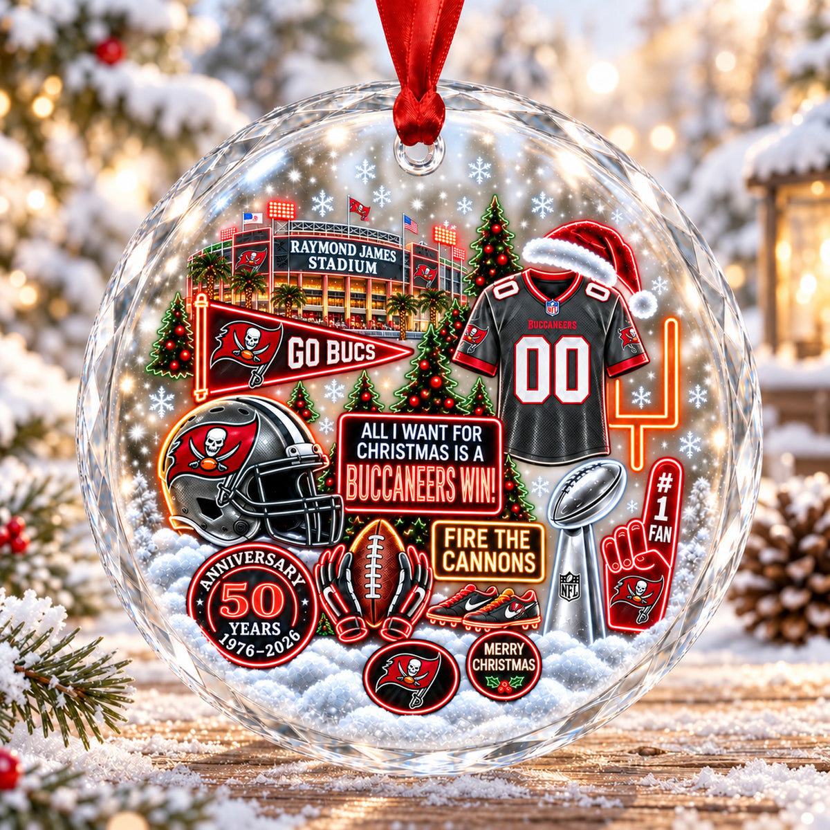 All Football Teams Christmas Stadium Snow Vibe Glass Ornament With Gift Box - 5to9vibe