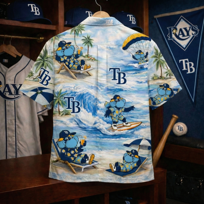 Camisa Hawaiana Unisex con Botones "Viber de Playa" de la Mascota de Béisbol TBR Para Hombres y Mujeres