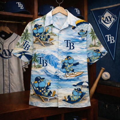 Camisa Hawaiana Unisex con Botones "Viber de Playa" de la Mascota de Béisbol TBR Para Hombres y Mujeres