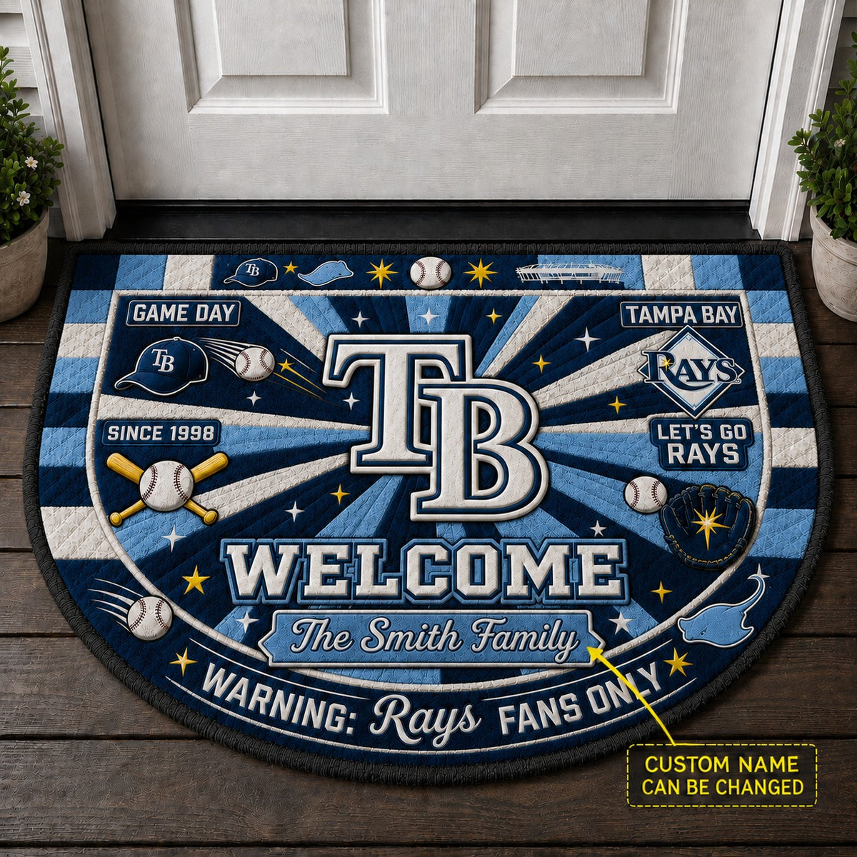 Official-Inspired Baseball Fan Custom Quilted Print Premium Welcome Mat Washable Black Border – Personalized Baseball Doormat