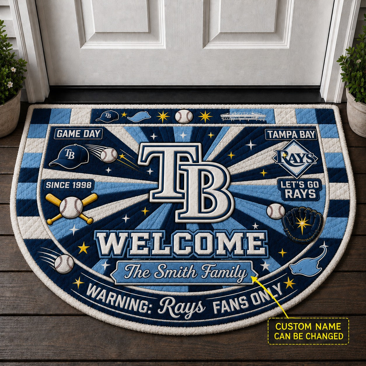 Official-Inspired Baseball Fan Custom Quilted Print Premium Welcome Mat Washable Black Border – Personalized Baseball Doormat
