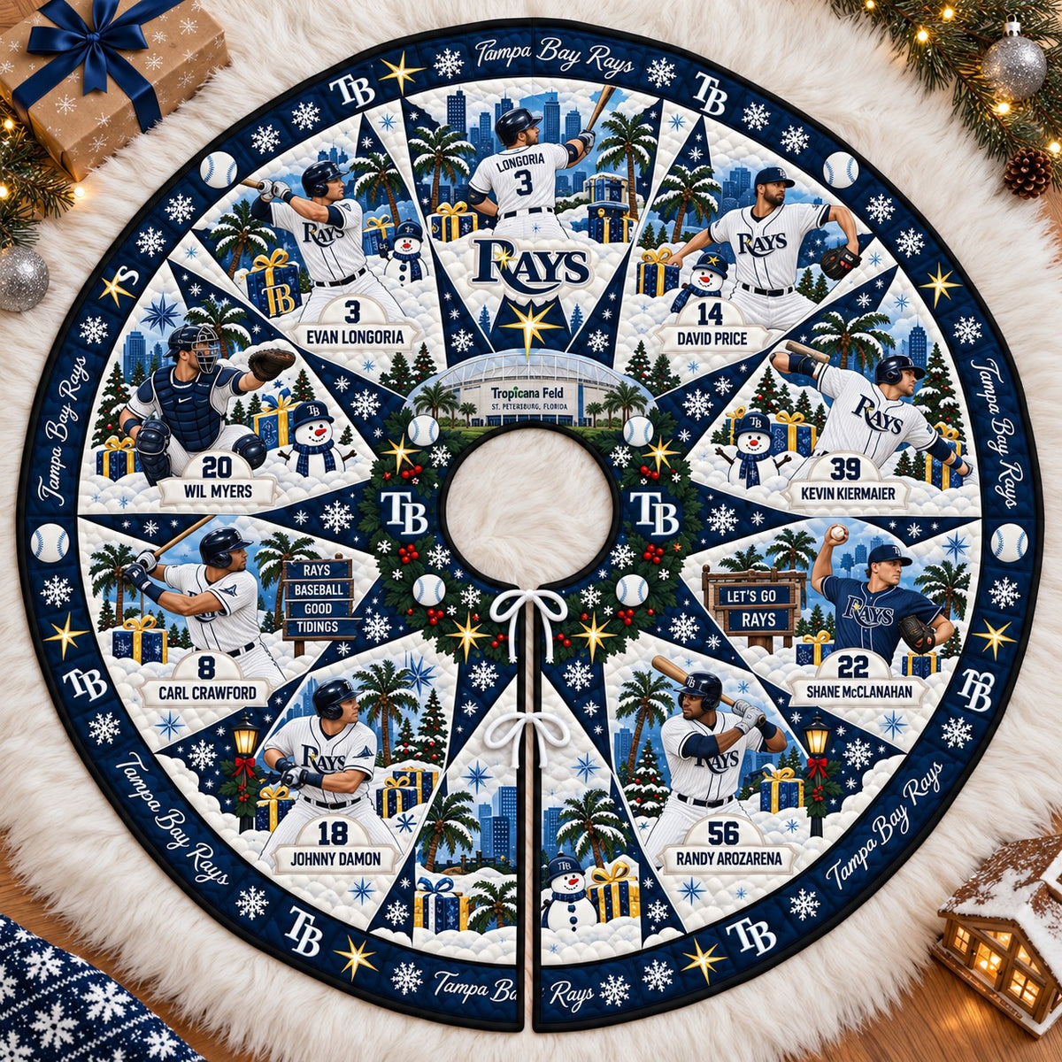 All Baseball Teams Vintage Players & Stadium Holiday Quilt Christmas Skirt Tree for Baseball Fans - 5To9Vibe
