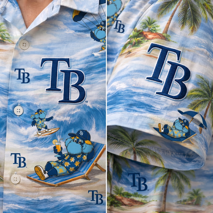 Camisa Hawaiana Unisex con Botones "Viber de Playa" de la Mascota de Béisbol TBR Para Hombres y Mujeres