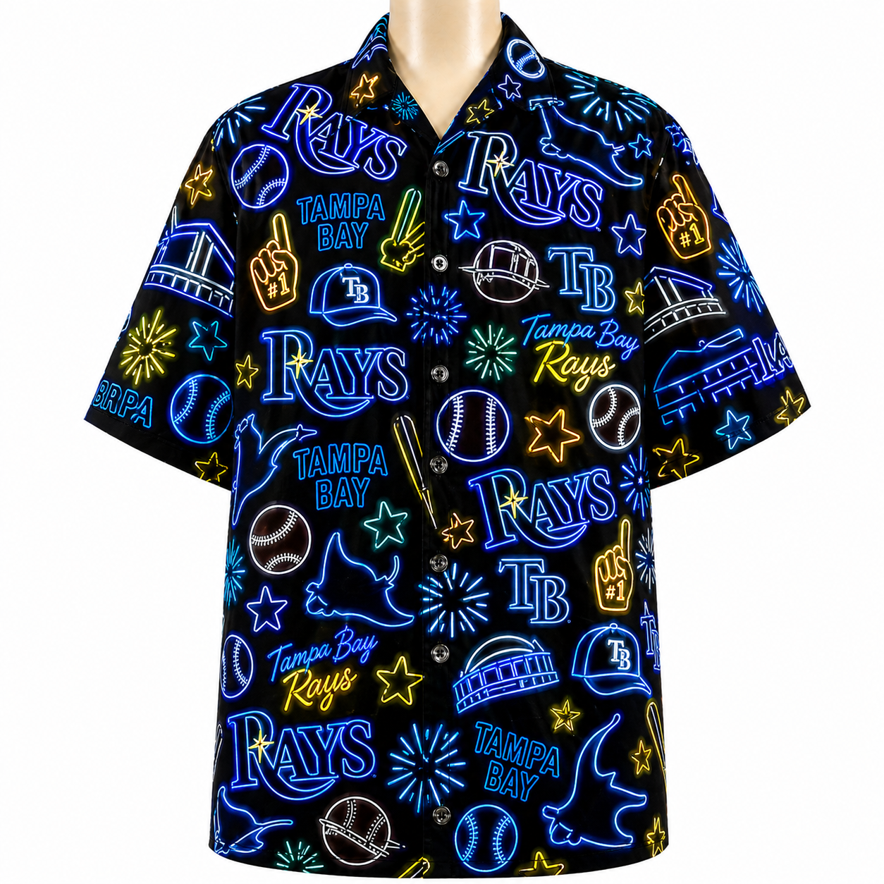 All Baseball Teams Neon Pattern Vibe Summer Party Button-Up Unisex Hawaiian Shirt For Men and Women