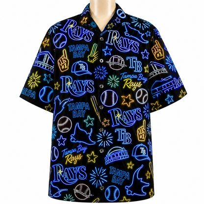 All Baseball Teams Neon Pattern Vibe Summer Party Button-Up Unisex Hawaiian Shirt For Men and Women