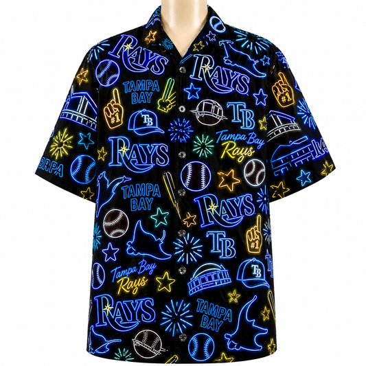 TBR Baseball Teams Neon Pattern Vibe Summer Party Button-Up Unisex Hawaiian Shirt For Men and Women