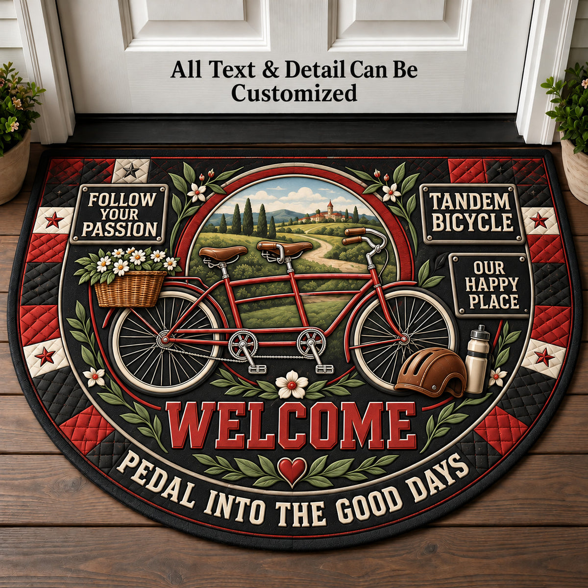 Tandem Bicycle Personalized Half Round Mat | 5To9Vibe