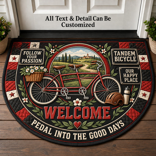 Tandem Bicycle Personalized Half Round Mat | 5To9Vibe