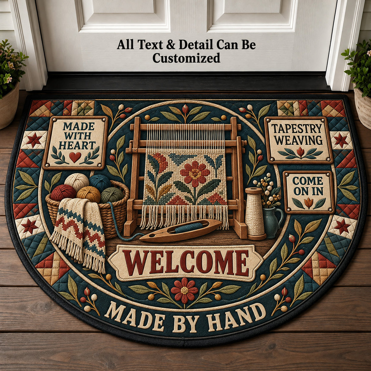 Tapestry Weaving Personalized Half Round Mat | 5To9Vibe