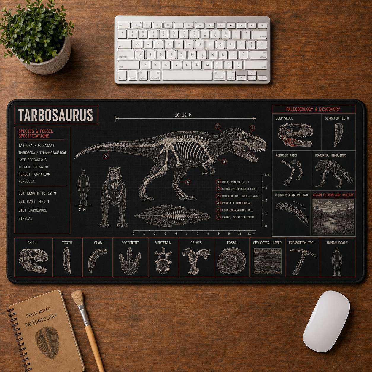 Tarbosaurus Dinosaur Blueprint Desk Mat | 5To9Vibe