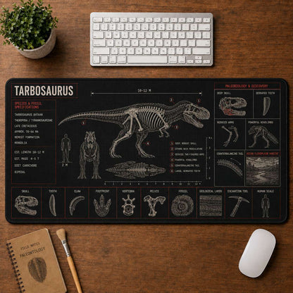 Tarbosaurus Dinosaur Blueprint Desk Mat | 5To9Vibe