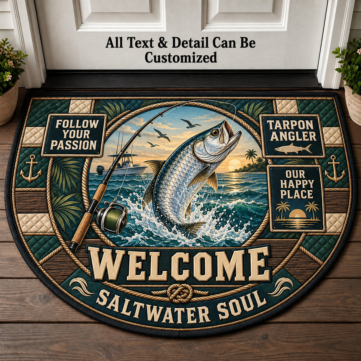 Tarpon Angler Personalized Half Round Mat | 5To9Vibe