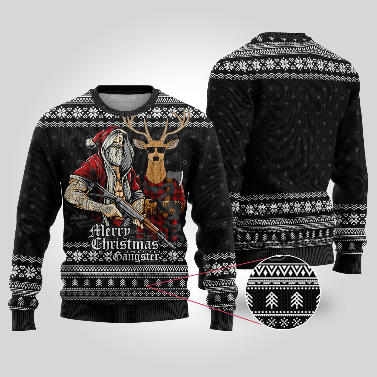 Tattooed Santa Black Funny Ugly Christmas Sweater - Funny Ugly Christmas Sweater