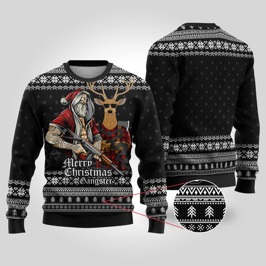 Tattooed Santa Black Funny Ugly Christmas Sweater - Funny Ugly Christmas Sweater