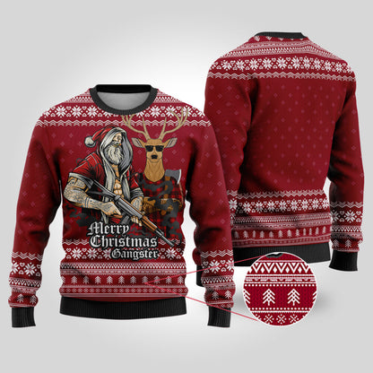 Tattooed Santa Cardinal Red Funny Ugly Christmas Sweater - Funny Ugly Christmas Sweater