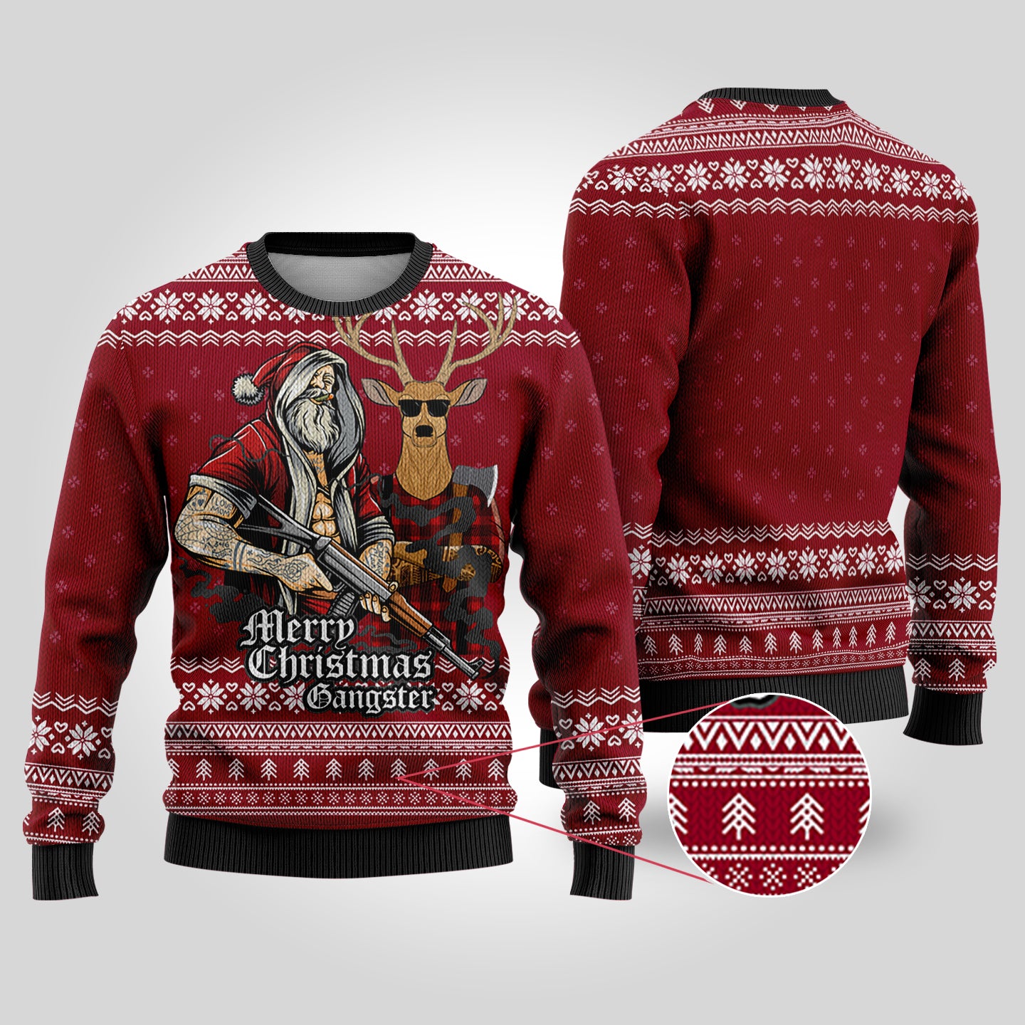 Tattooed Santa Cardinal Red Funny Ugly Christmas Sweater - Funny Ugly Christmas Sweater