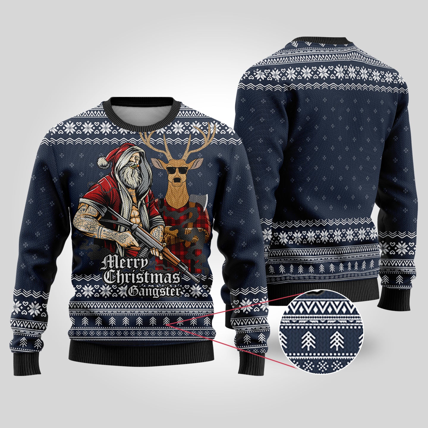 Tattooed Santa Navy Funny Ugly Christmas Sweater - Funny Ugly Christmas Sweater
