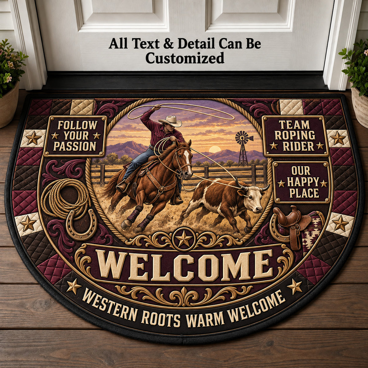 Team Roping Rider Personalized Half Round Mat | 5To9Vibe