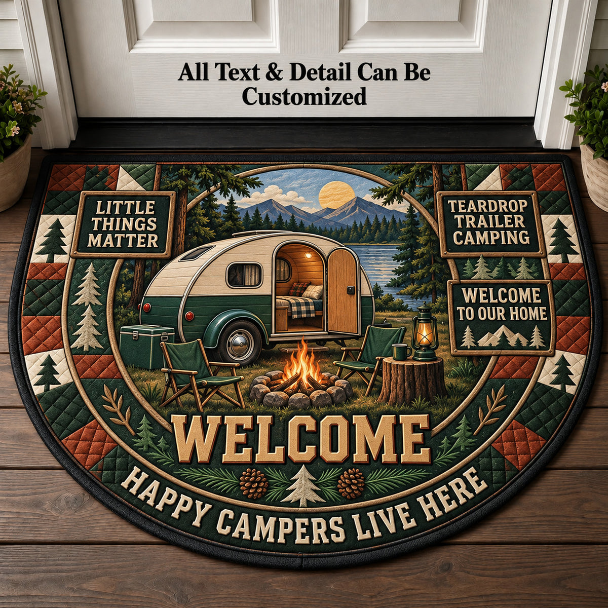 Teardrop Trailer Camping Personalized Half Round Mat | 5To9Vibe