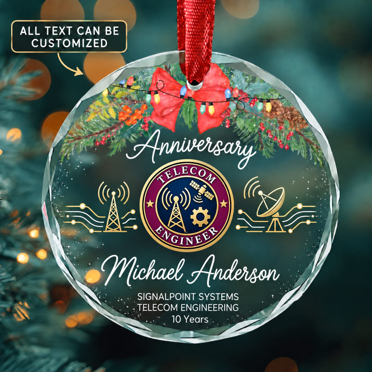 Telecommunications Engineering Specialists Personalized Glass Ornament | 5To9Vibe