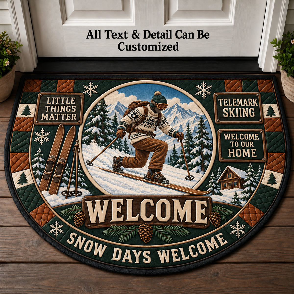 Telemark Skiing Personalized Half Round Mat | 5To9Vibe