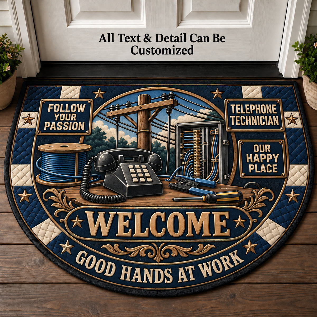 Telephone Technician Personalized Half Round Mat | 5To9Vibe