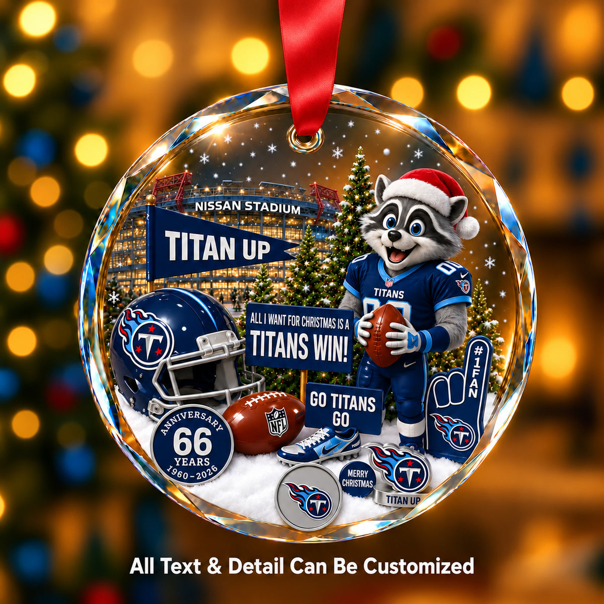 Tennessee Titans Snow Globe Glass Ornament