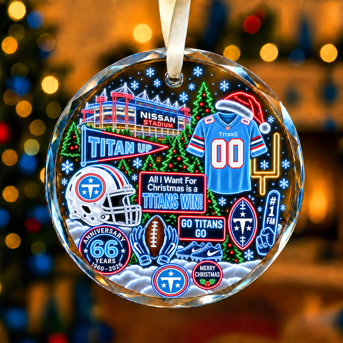All Football Teams Christmas Neon Stadium Snow Glass Ornament With Gift Box - 5to9vibe