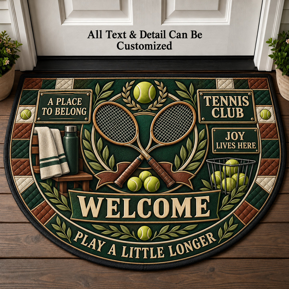 Tennis Club Personalized Half Round Mat | 5To9Vibe