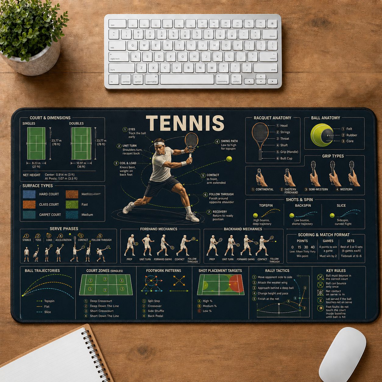Tennis Sports Visual Guide Desk Mat | 5To9Vibe