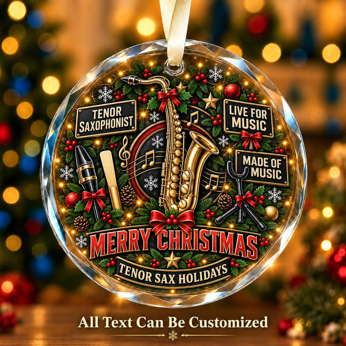 Tenor Saxophonist Personalized Glass Ornament | 5To9Vibe