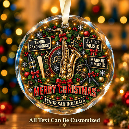 Tenor Saxophonist Personalized Glass Ornament | 5To9Vibe