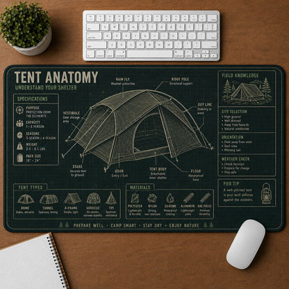 Tent Anatomy Outdoor Skills Field Guide Desk Mat | 5To9Vibe