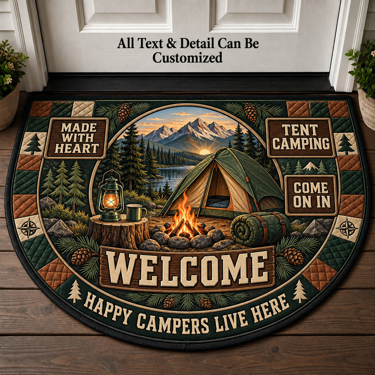 Tent Camping Personalized Half Round Mat | 5To9Vibe