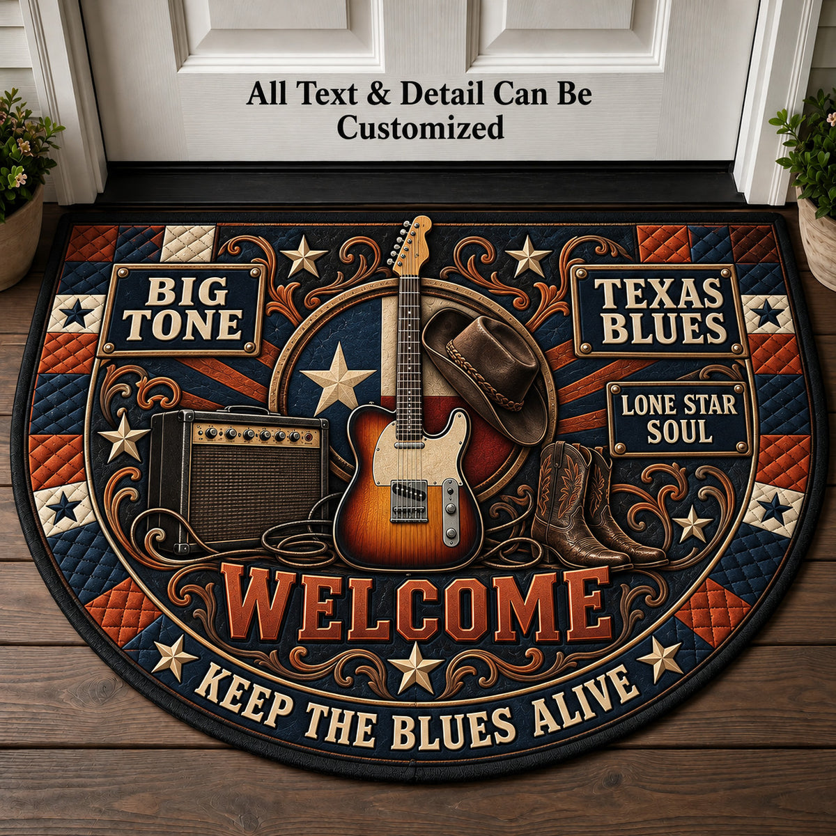 Texas Blues Personalized Half Round Mat | 5To9Vibe