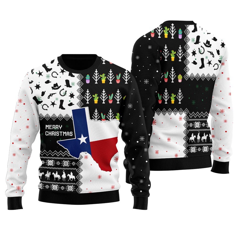 Texas Maps Merry Christmas Men's Ugly Christmas Sweater