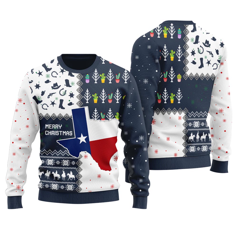 Texas Maps Merry Christmas Men's Ugly Christmas Sweater