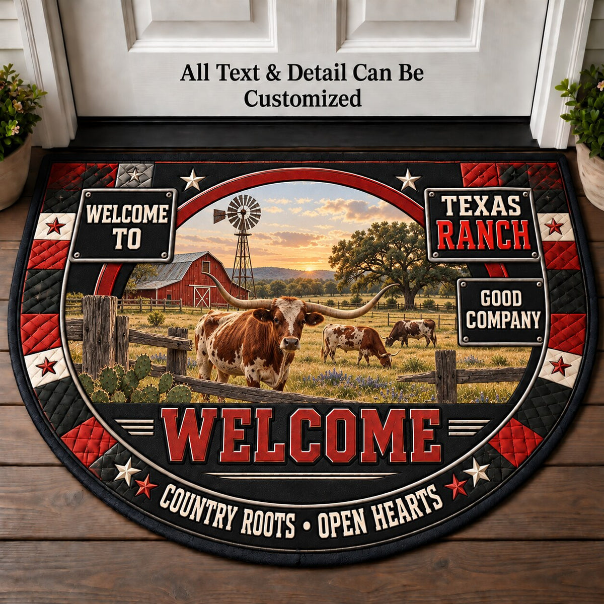 Texas Ranch Personalized Half Round Mat | 5To9Vibe
