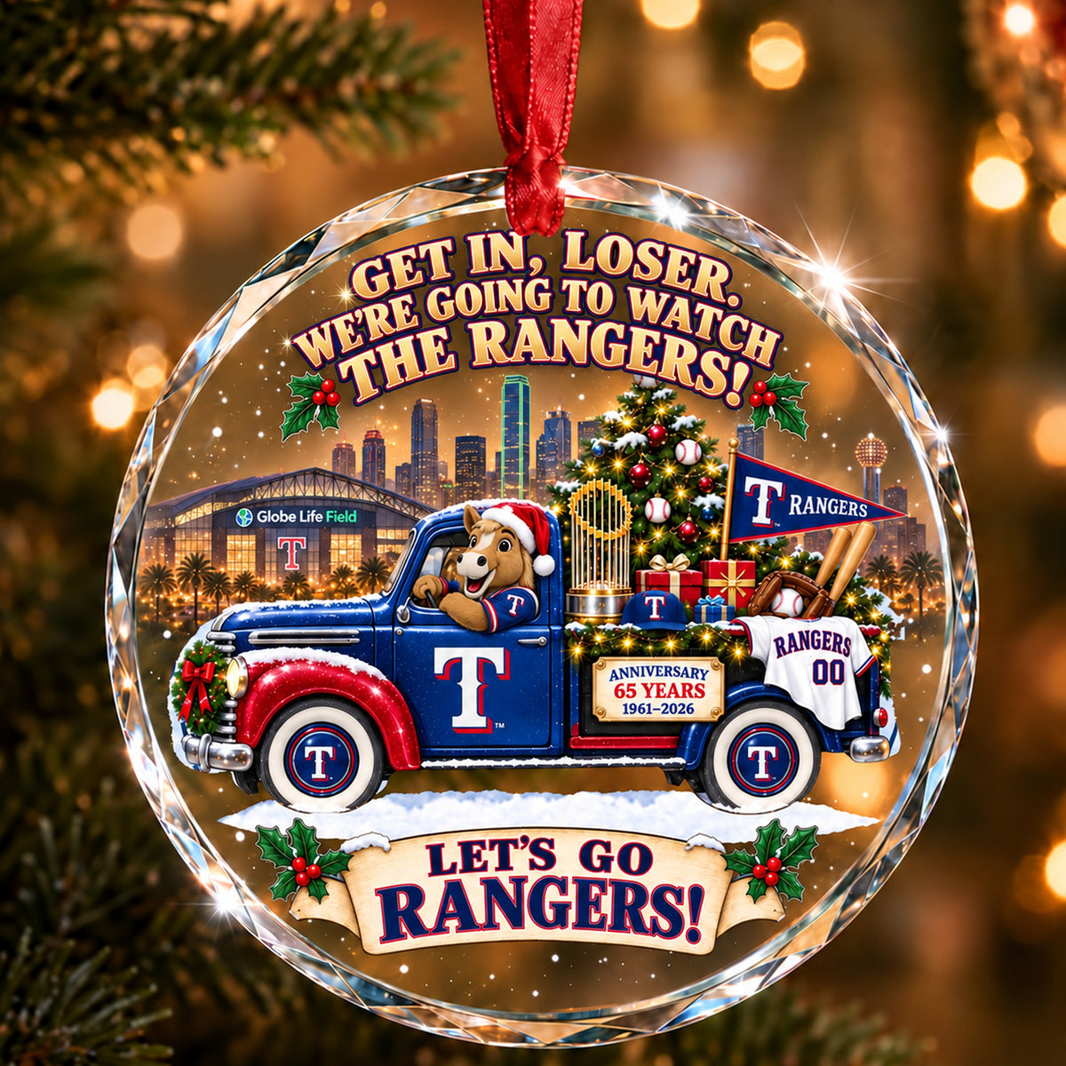 Baseball team Style 28 Glass Ornament mockup | 5To9Vibe