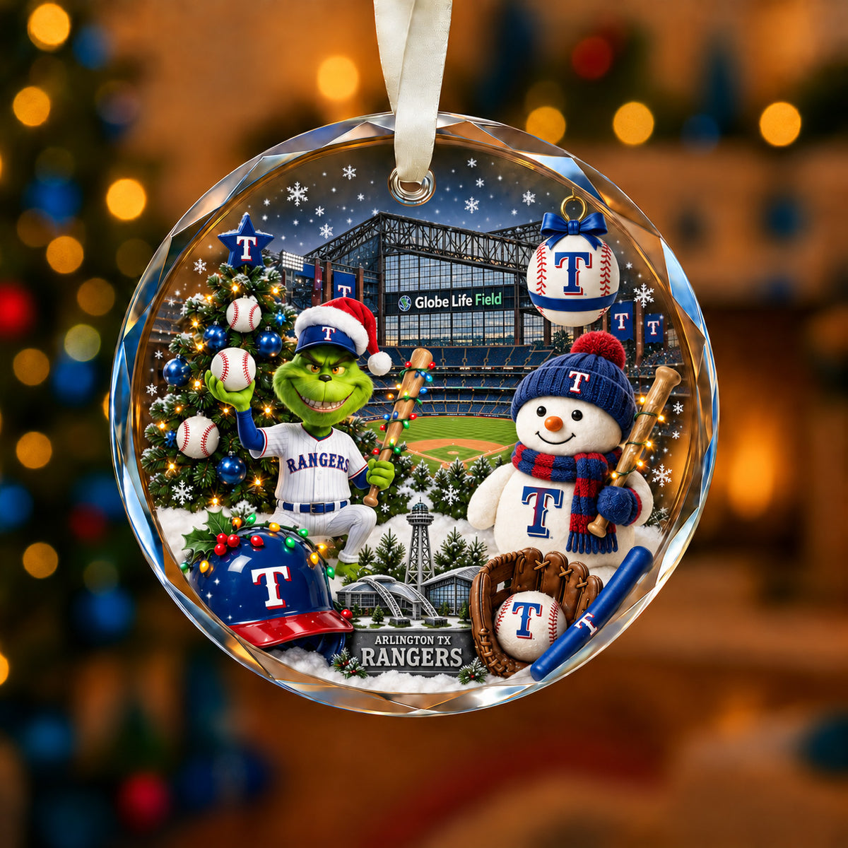 Adorno de vidrio de béisbol, 3 unidades con caja de regalo, equipo de béisbol de Navidad - Adorno de vidrio