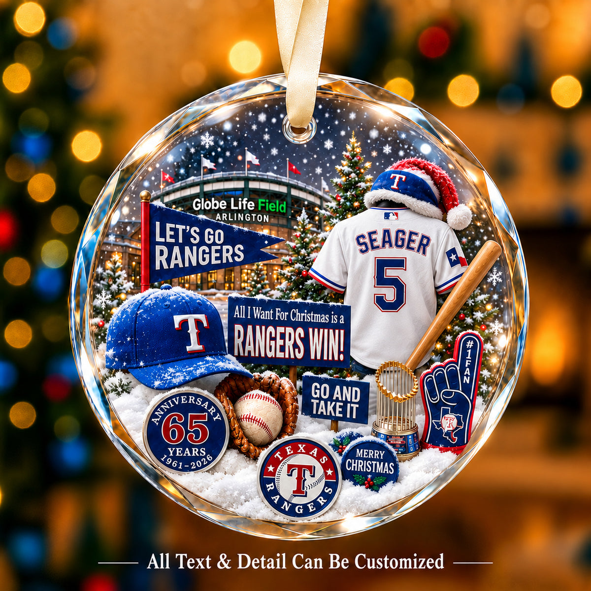 Texas Rangers Jersey Snow Globe Glass Ornament