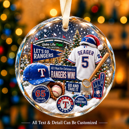 Texas Rangers Jersey Snow Globe Glass Ornament