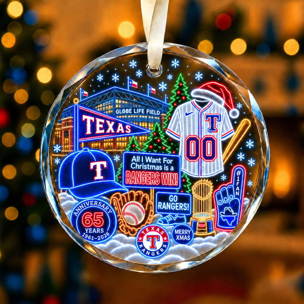 Adorno de vidrio de béisbol, 3 unidades con caja de regalo, equipo de béisbol de Navidad - Adorno de vidrio