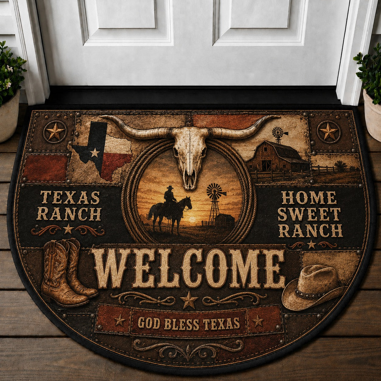 Western Horse Lover Quilted Print Premium Welcome Mat – Personalized Doormat