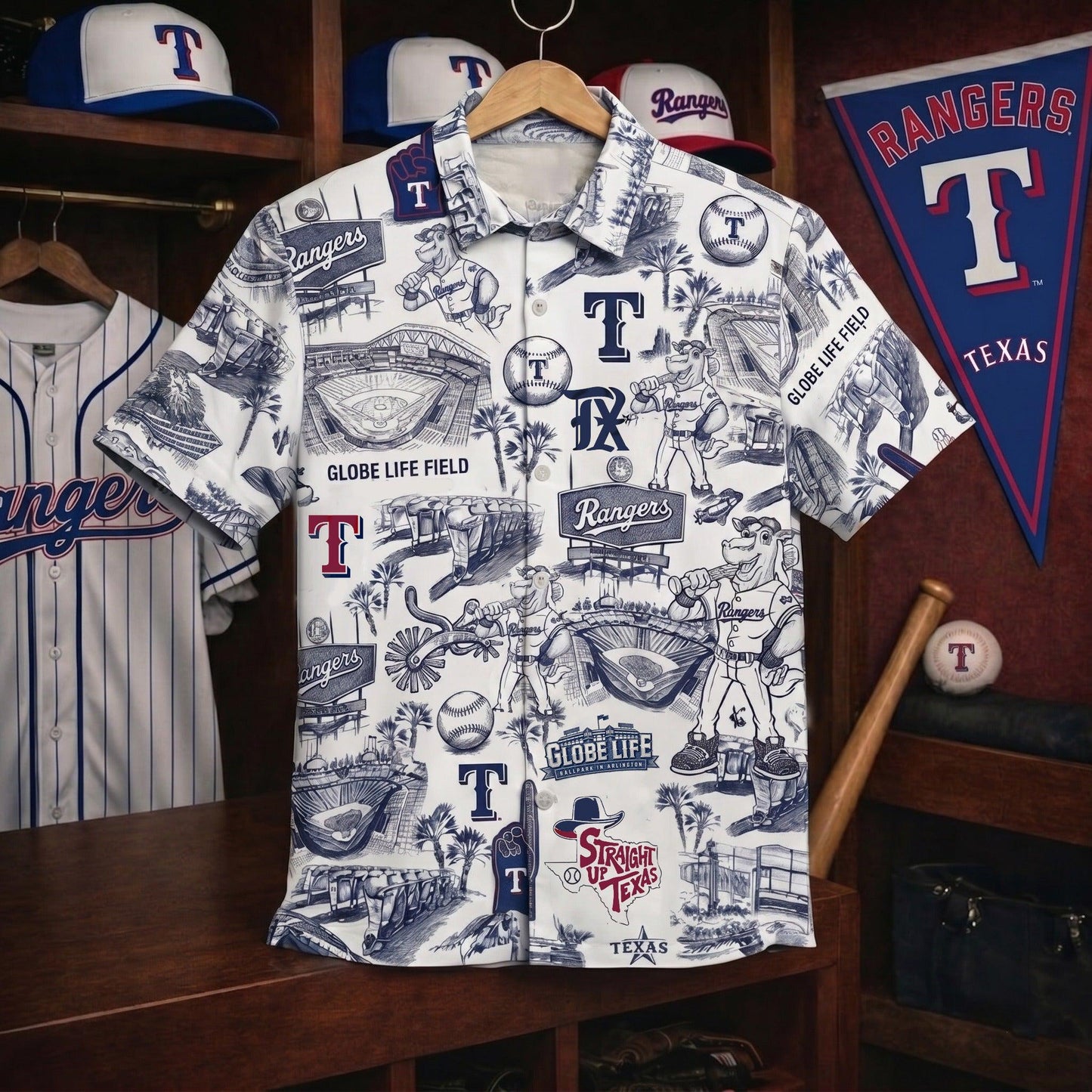 TR Baseball Stadium Slogan Legacy Vintage Unisex Button-Up Hawaiian Shirt