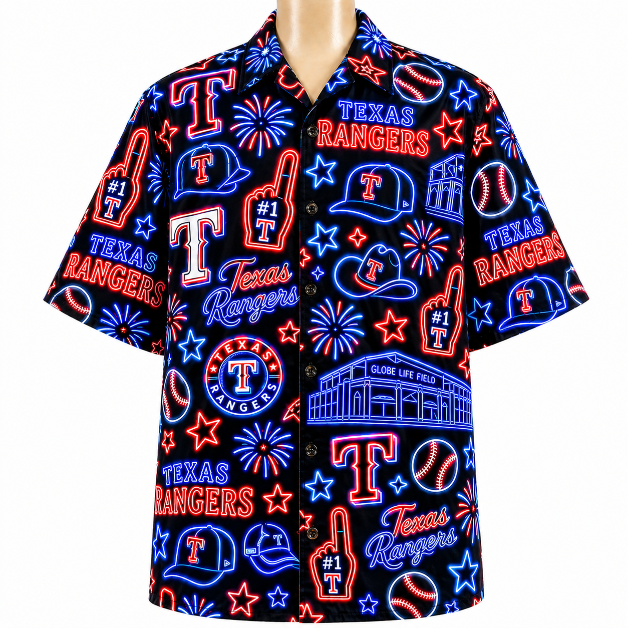 All Baseball Teams Neon Pattern Vibe Summer Party Button-Up Unisex Hawaiian Shirt For Men and Women