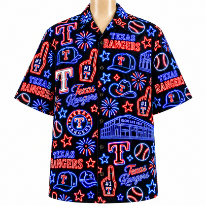 All Baseball Teams Neon Pattern Vibe Summer Party Button-Up Unisex Hawaiian Shirt For Men and Women