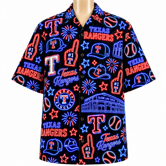 TR Baseball Teams Neon Pattern Vibe Summer Party Button-Up Unisex Hawaiian Shirt For Men and Women